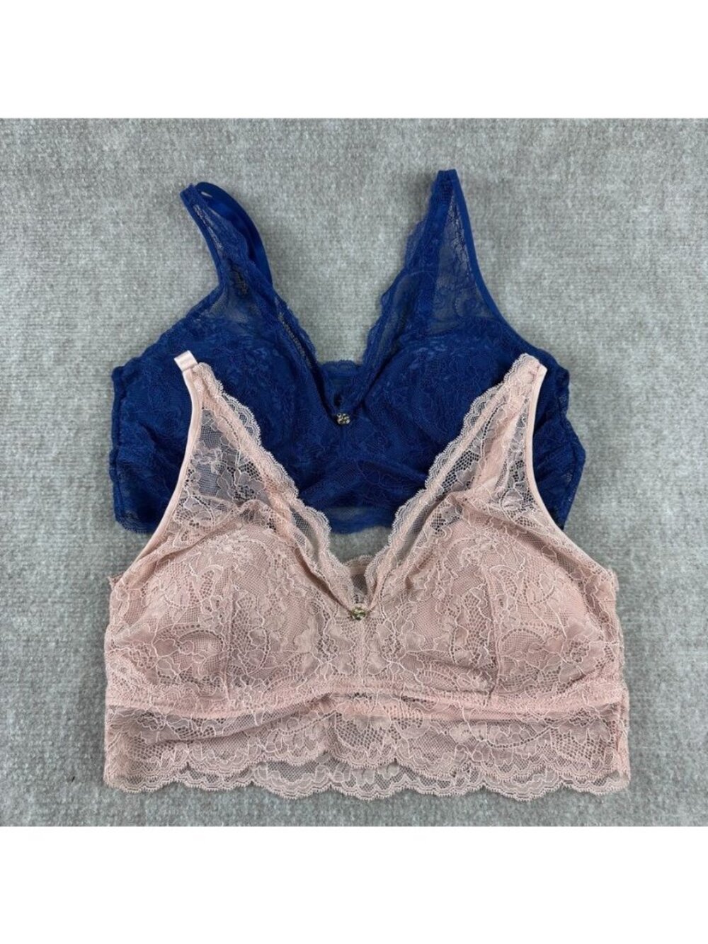 Pearl by Venus Lace Bralette 2 pc Bundle Large Cobalt Blue Blush Pink Coquette